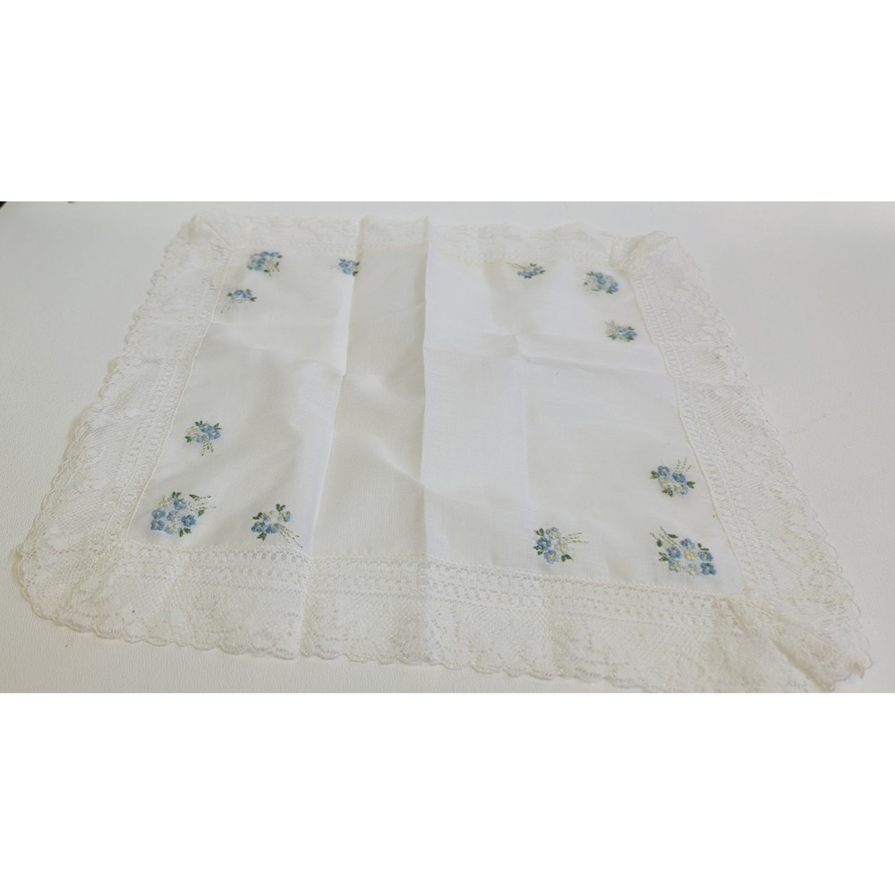 Vtg Embroidered Floral Cotton Hankie Handkerchief Switzerland RN15627 White Lace